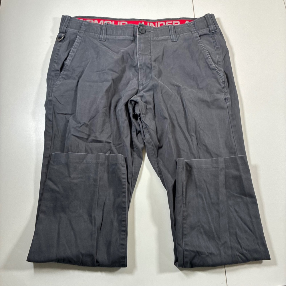 Under Armour Chino Pants 38x28 Gray Straight Stretch Metal Hook (Tag 40x30) - Picture 2 of 11